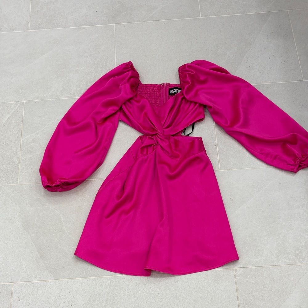 Katie J NYC Fuchsia Smocked Mini Dress w/ Cutouts